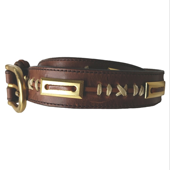 The Leather Shop Brass Buckle Brass Decorative Crossstiching Western Boho Belt… - Picture 3 of 5